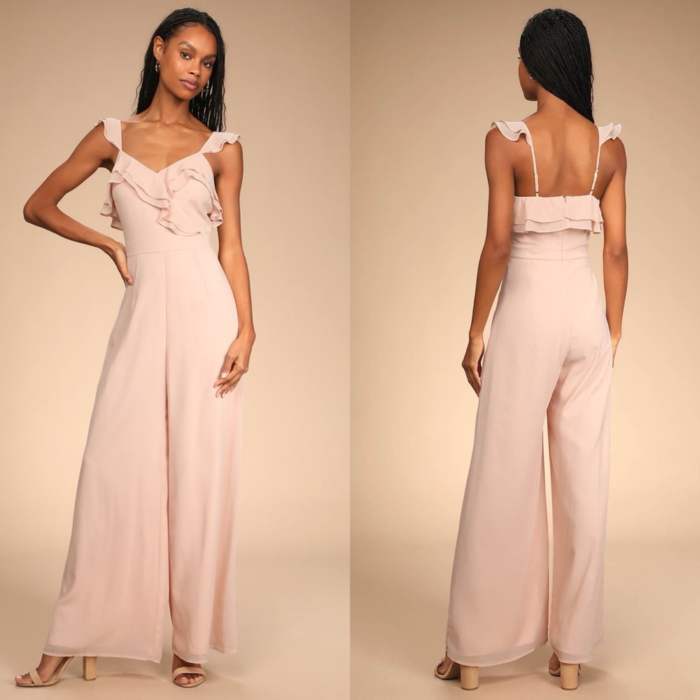 Lulus | Remarkable Sight Blush Pink Ruffled Wide-Leg Jumpsuit